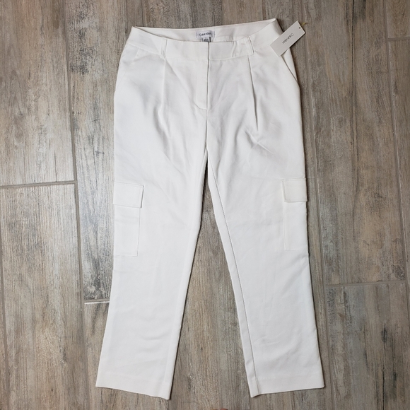 NWT Calvin Klein White Utility Pocket Crop Pants - Picture 1 of 7